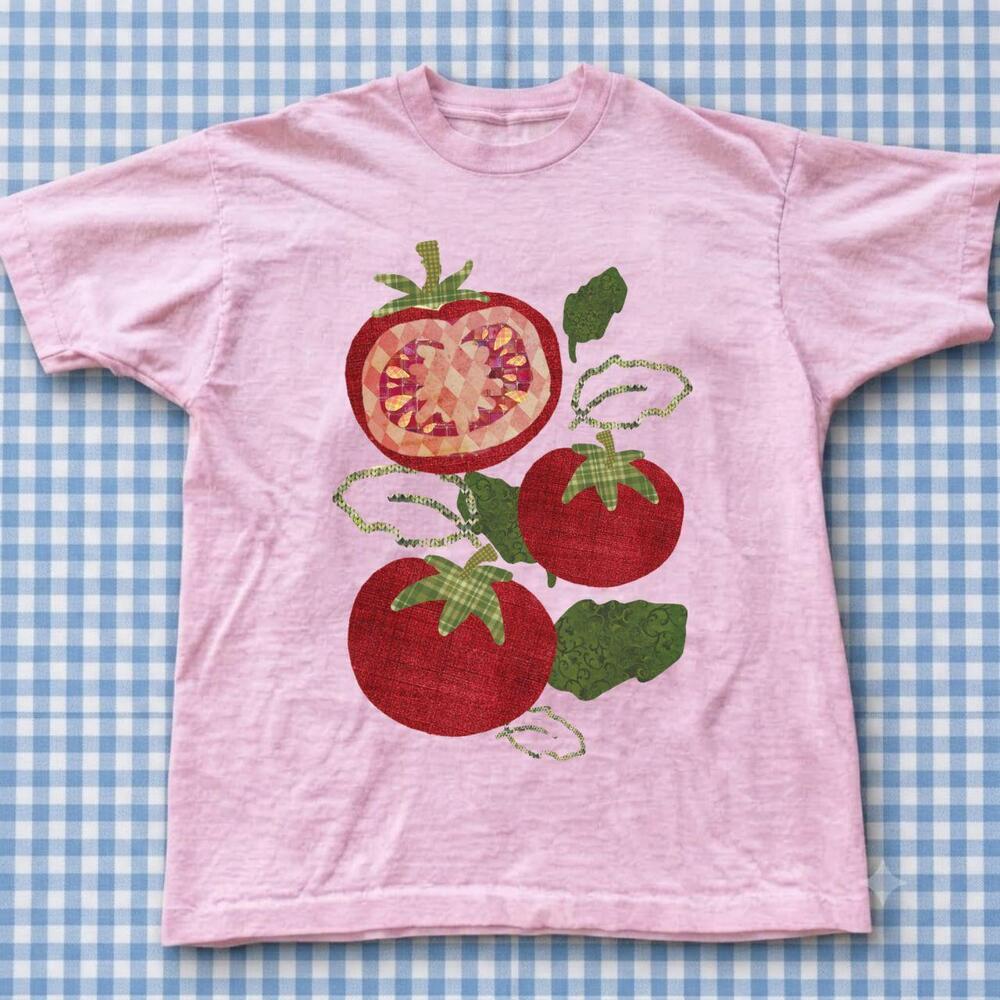 Cute Tomato Print Graphic Pink T-shirt